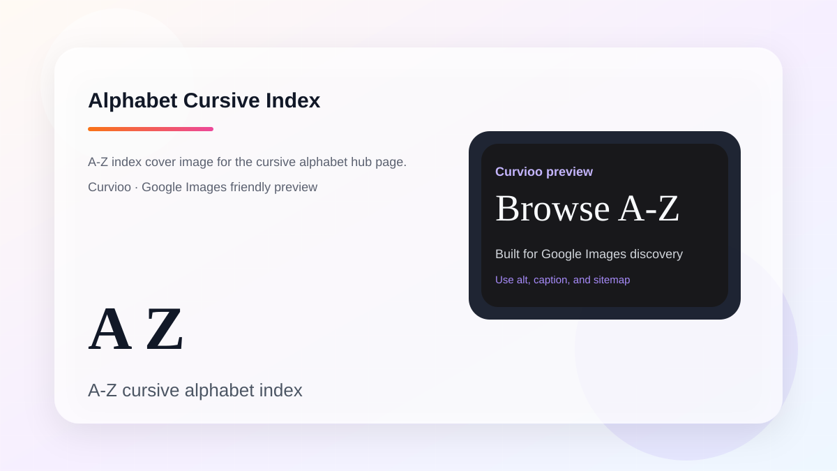 Curvioo A to Z cursive index visual